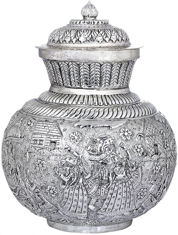 Fine Quality Kalasha Engraved With Royal Procession