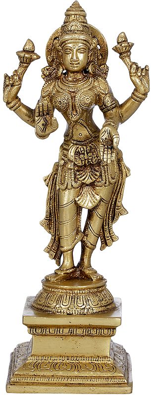 9" Four Armed Goddess Lakshmi In Brass | Handmade | Made In India