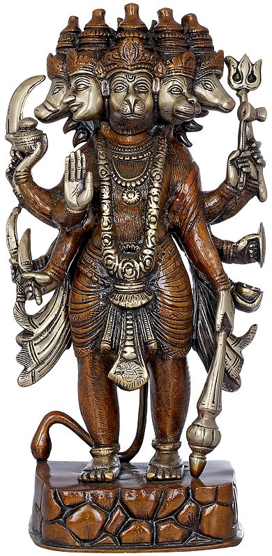 17" Panchamukhi Hanuman In Brass | Handmade | Made In India