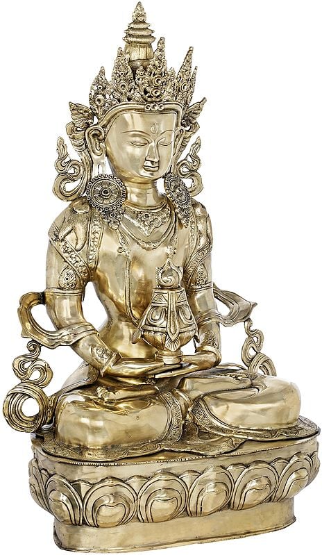 37" Large Size Amitabha Buddha with The Vase of Immortality - Tibetan Buddhist In Brass | Handmade | Made In India