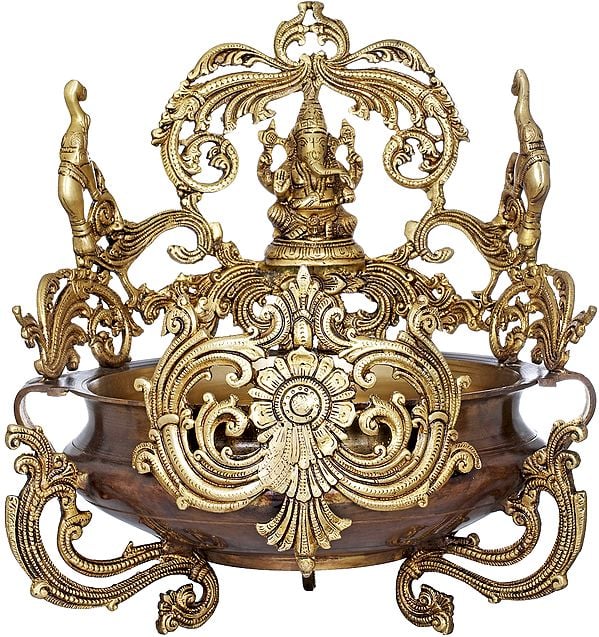 15" Gaja Ganesha Auspicious Urli In Brass | Handmade | Made In India