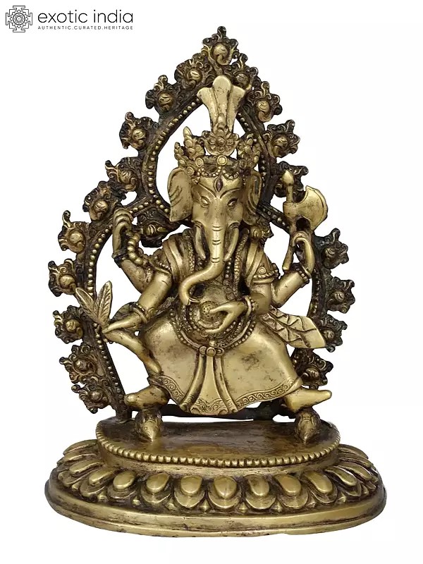 Ganesha Idol in Nepalese Style, Holding a Radish - Copper Statue from Nepal