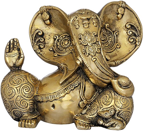 7" Stylized Ganesha In Brass | Handmade | Made In India