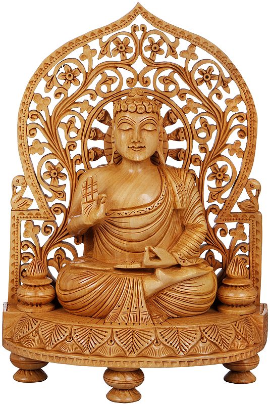 Lord Buddha Carved in Wood - Tibetan Buddhist