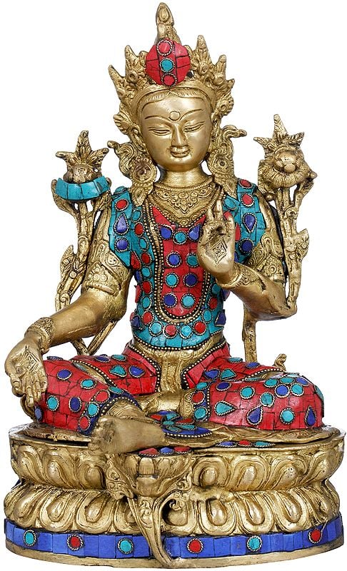 12" Tibetan Buddhist Goddess Green Tara In Brass | Handmade | Made In India