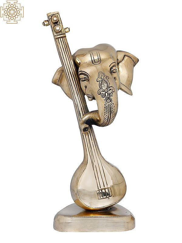 12" Stylized Musical Ganesha In Brass | Handmade | Made In India