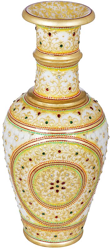 Finely Decorated White Marble Flower Vase