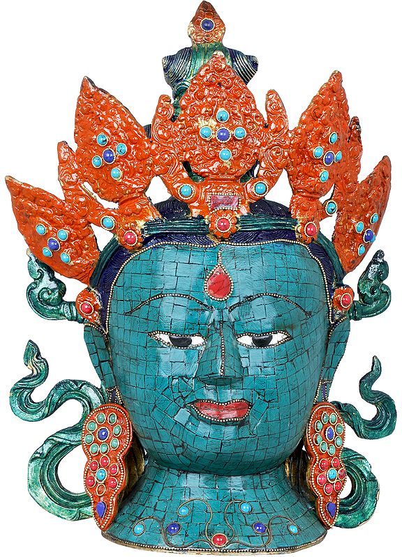 14" Goddess Tara Head - Tibetan Buddhist In Brass | Handmade | Made In India