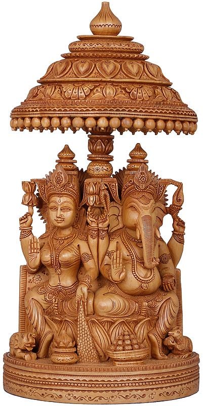 Superfine Lakshmi Ganesha on Lotus Throne with Parasol