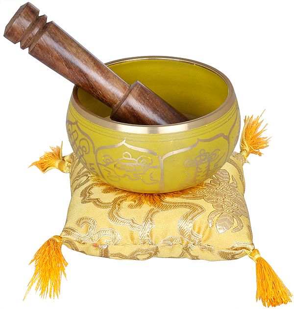 5" Brass Buddhist Singing Bowl with Auspicious Symbols | Handmade | Made in India