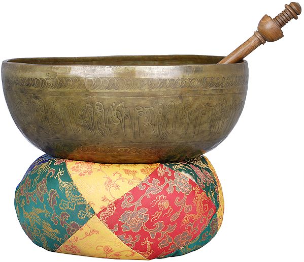 Large Singing Bowl with Image of Buddha in Dharmachakra Mudra - Tibetan Buddhist