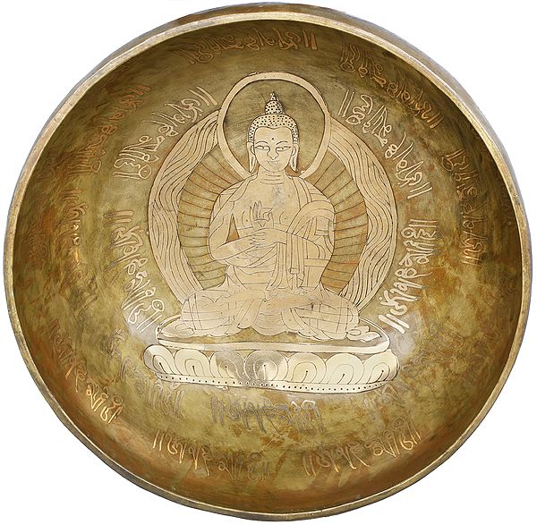 Large Singing Bowl with Image of Buddha in Dharmachakra Mudra Tibetan