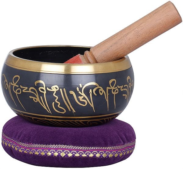 5" Tibetan Buddhist Singing Bowl with Auspicious Mantras in Brass | Handmade