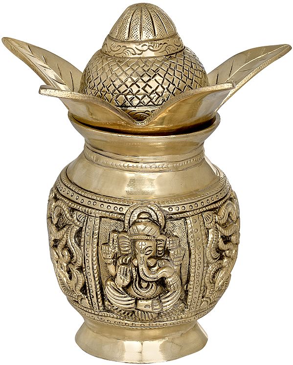 7" Coconut Kalasha for Lakshmi Ganesha Puja In Brass | Handmade | Made In India