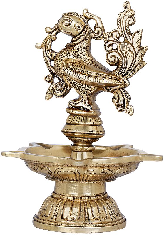 6" Five Wicks Peacock Lamp in Brass | Handmade | Made in India