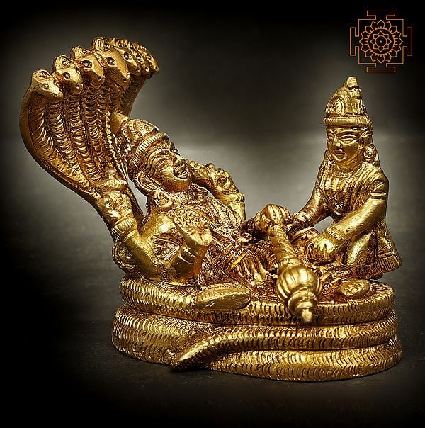 4" Brass Sheshashayi Vishnu Sculpture | Handmade | Made in India