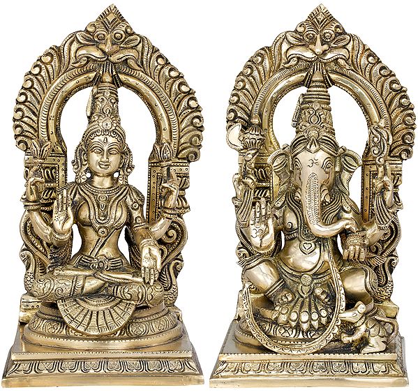 11" Shri Lakshmi Ganesha In Brass | Handmade | Made In India