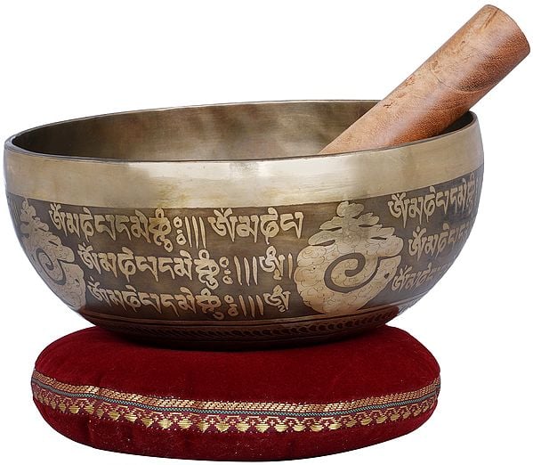 Tibetan Buddhist Vishva-Vajra Singing Bowl Fully Engraved with Mantras