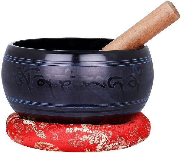 Tibetan Buddhist Singing Bowl with Buddhas Carved inside