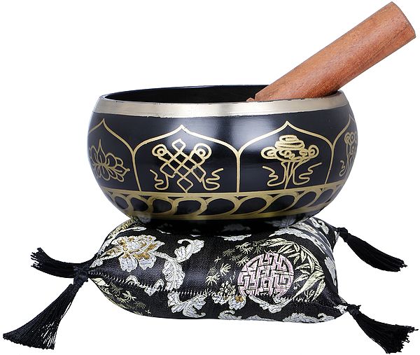 6" Tibetan Buddhist Black Singing Bowl in Brass | Handmade | Made in India