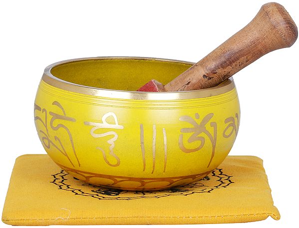 4" Tibetan Buddhist Singing Bowl in Yellow Hue In Brass | Handmade | Made In India