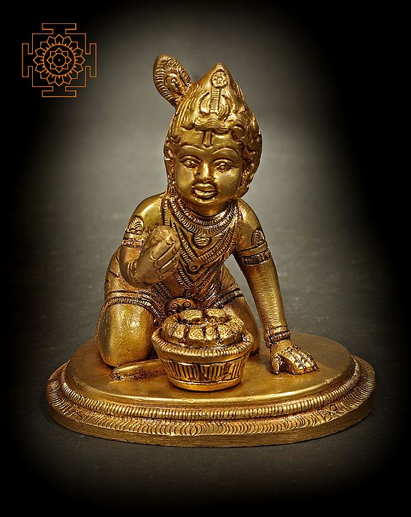 3" Krishna - The Makhan Chor (Butter Thief) In Brass | Handmade | Made In India