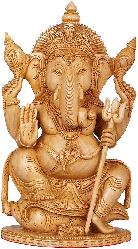 Lord Ganesha with Spiralled Tusk Seated on a Conch