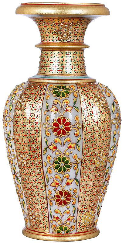 Colorfully Decorated Marble Flower Vase