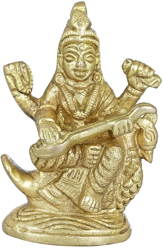2" Goddess Saraswati Small Statue in Brass | Handmade | Made in India