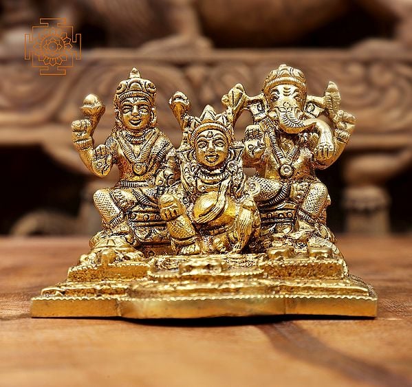 2" Small Size Lakshmi Ganesha and Kubera In Brass | Handmade | Made In India