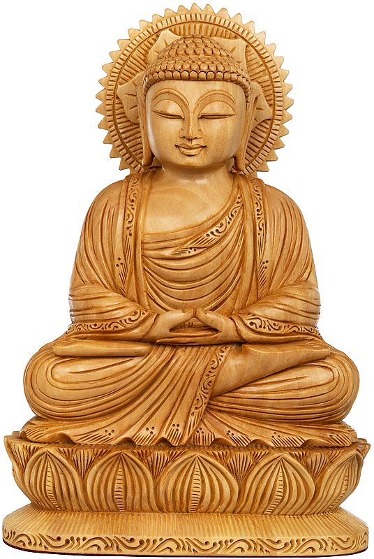 Lord Buddha Idol in Dhyana Mudra | Tibetan Buddhist Deity Wooden Statue