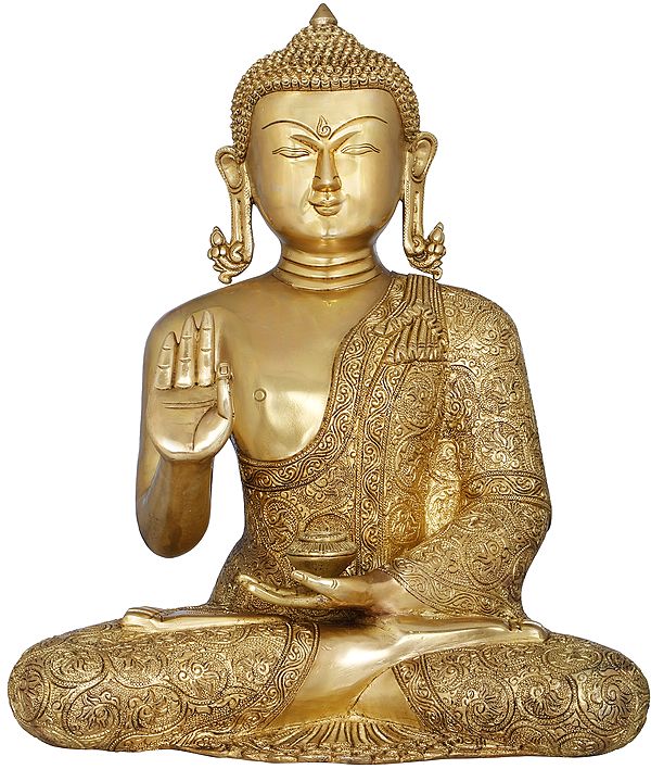 Lord Buddha in Finely Carved robe - Tibetan Buddhist