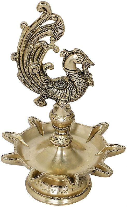 11" Peacock Lamp In Brass | Handmade | Made In India