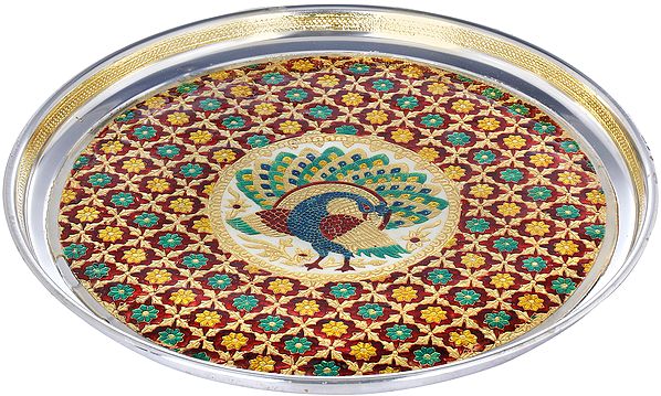 1" Peacock Large Puja Thali In Brass | Handmade | Made In India