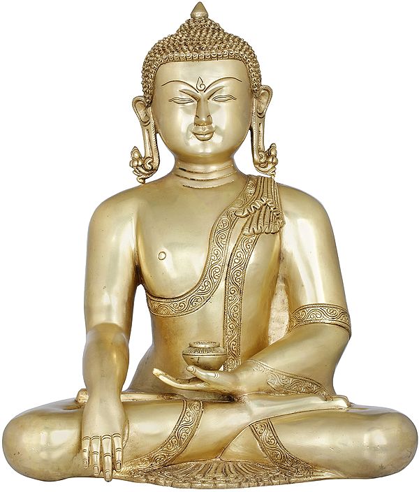 14" Tibetan Buddhist Lord Buddha with Pinda-Patra In Brass | Handmade | Made In India