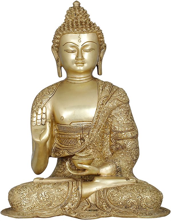 12" Tibetan Buddhist Lord Buddha Interpreting His Dharma | Handmade Brass Statue