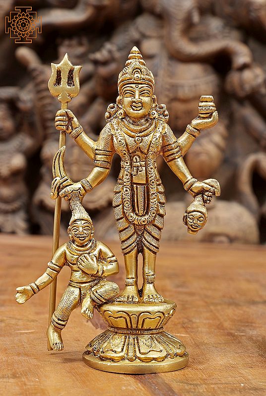 5" South Indian Goddess Kali Idol in Brass | Handmade | Made in India