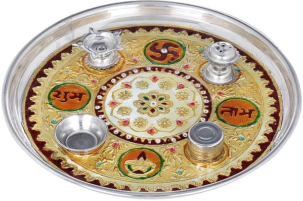 Colorfully Decorated Puja Thali