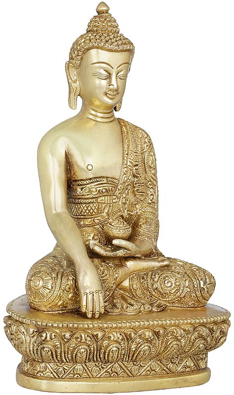 8" Bhumisparsha Buddha in Fully Carved Robe - Tibetan Buddhist In Brass | Handmade | Made In India