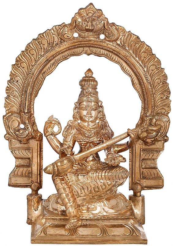 Padmasana Devi Saraswati (Kirtimukha Aureole)