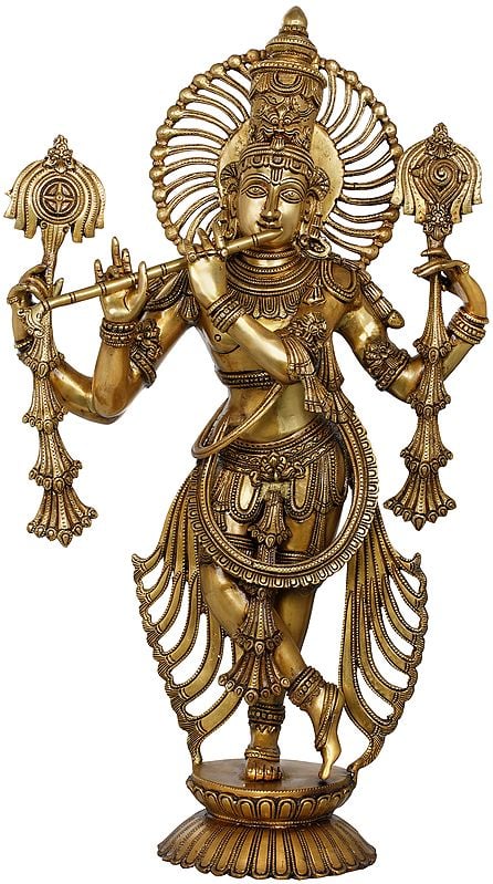 27" Beautiful Lord Krishna In Brass | Handmade | Made In India