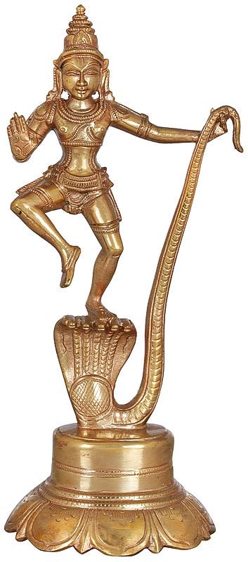 8" Krishna Triumph Over Serpant Kaliya | Handmade | Madhuchista Vidhana (Lost-Wax) | Panchaloha Bronze from Swamimalai