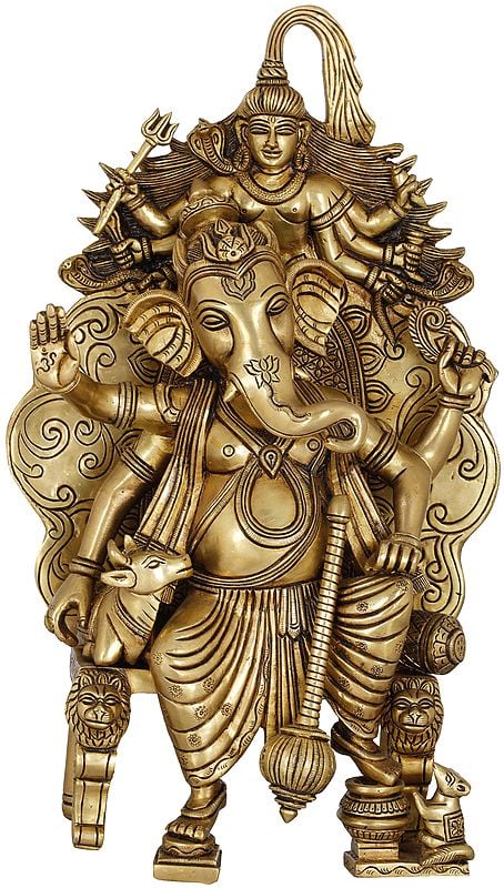 15" Warrior Lord Ganesha With Nandi And Shadbhujadhari Shiva In Brass | Handmade | Made In India