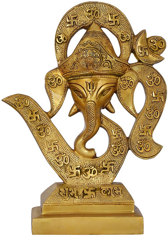 13" Brass Ganesha Mask in OM | Handmade | Made In India