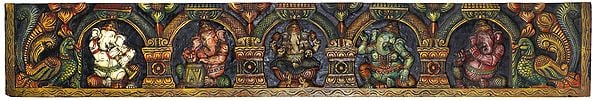 Five Different Manifestations of Lord Ganesha - Large Panel