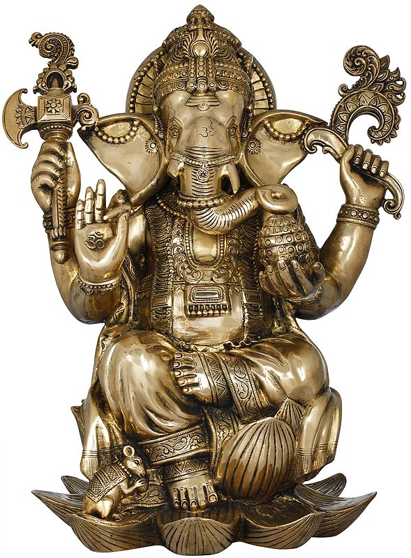 22" Richly Ornamented Lord Ganesha In Brass | Handmade | Made In India