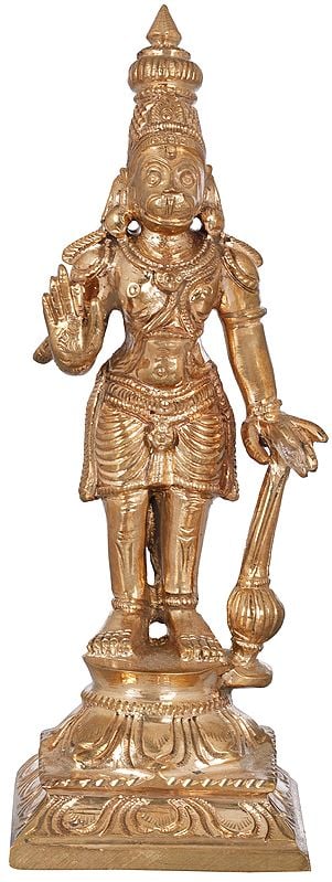 6" Ashirwad Anjaneya (Lord Hanuman) | Handmade | Madhuchista Vidhana (Lost-Wax) | Panchaloha Bronze from Swamimalai