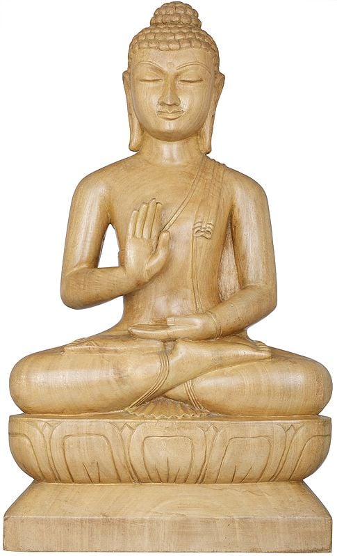 Blessing Lord Buddha Idol | Gamhar Wood Sculpture from Bodh Gaya