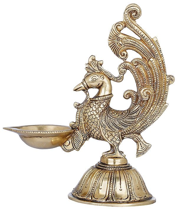 8" Peacock Lamp In Brass | Handmade | Made In India