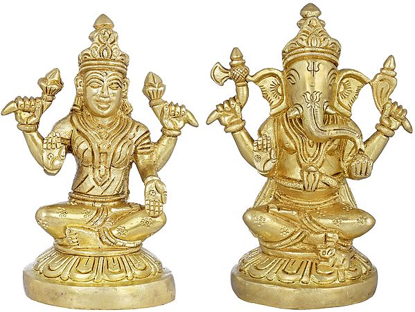 Auspicious Deities Lakshmi Ganesha Sculpture in Brass | Handmade | Made in India